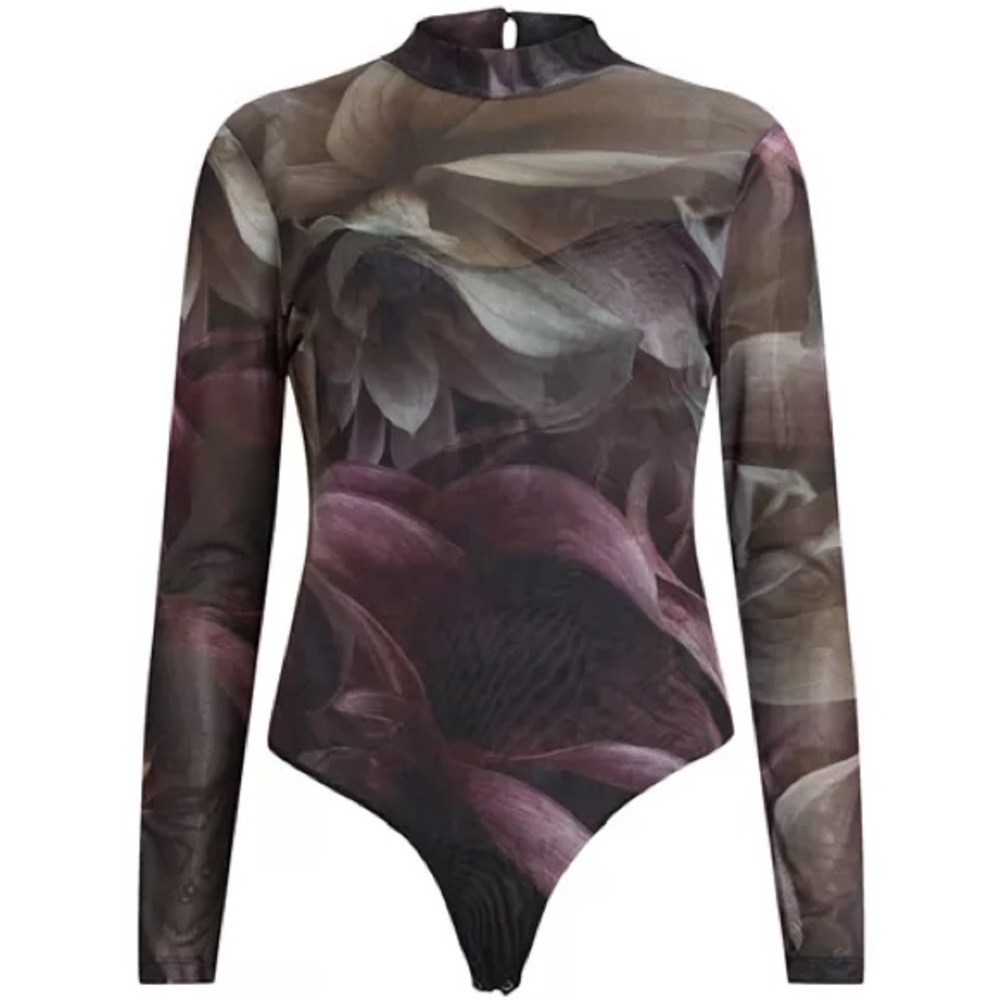 All Saints Floral Long Sleeve Bodysuit - Black and Purple